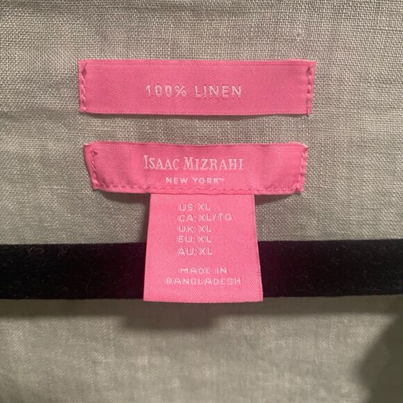 Isaac Mizrahi Womens Sage Green 100% Linen Button Up Blouse XL Roll Tab Sleeve - Picture 3 of 6